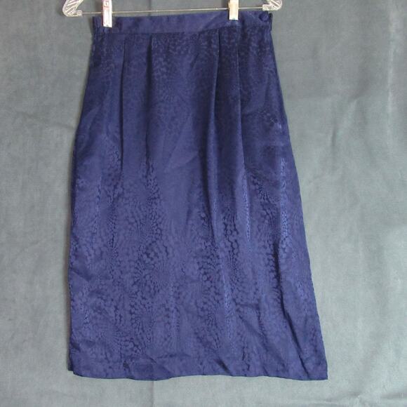 Vintage Argenti Skirt Suit Womens Size 6 Blue Silk Peplum Top Pencil 2 Pc 80s - Picture 6 of 12
